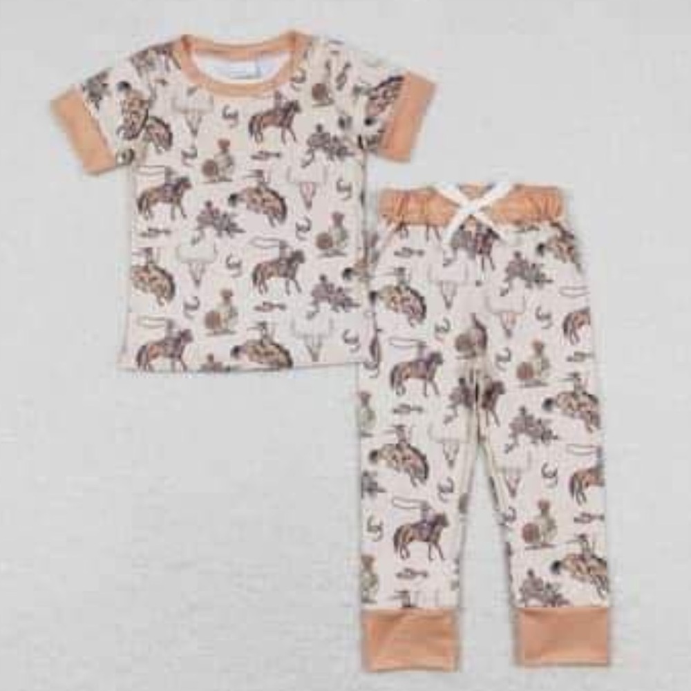 NEW BAMBOO Western Cowgirl Cactus Bronc Riding‎ Girl's PJ Pajama set size 7/8